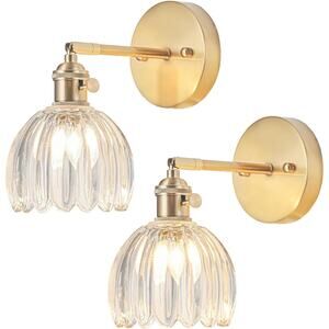 Wall Sconces Set of Two Hardwired, Vintage Sconce Light -Tulip Transparent Glass